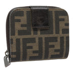 FENDI Zucca Canvas Compact Wallet Black Brown Silveryk15087