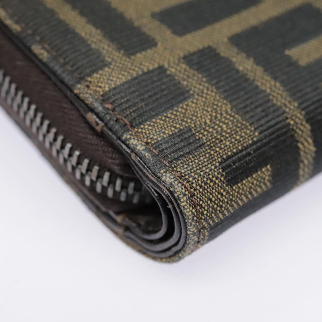FENDI Zucca Canvas Compact Wallet Black Brown Silveryk15087