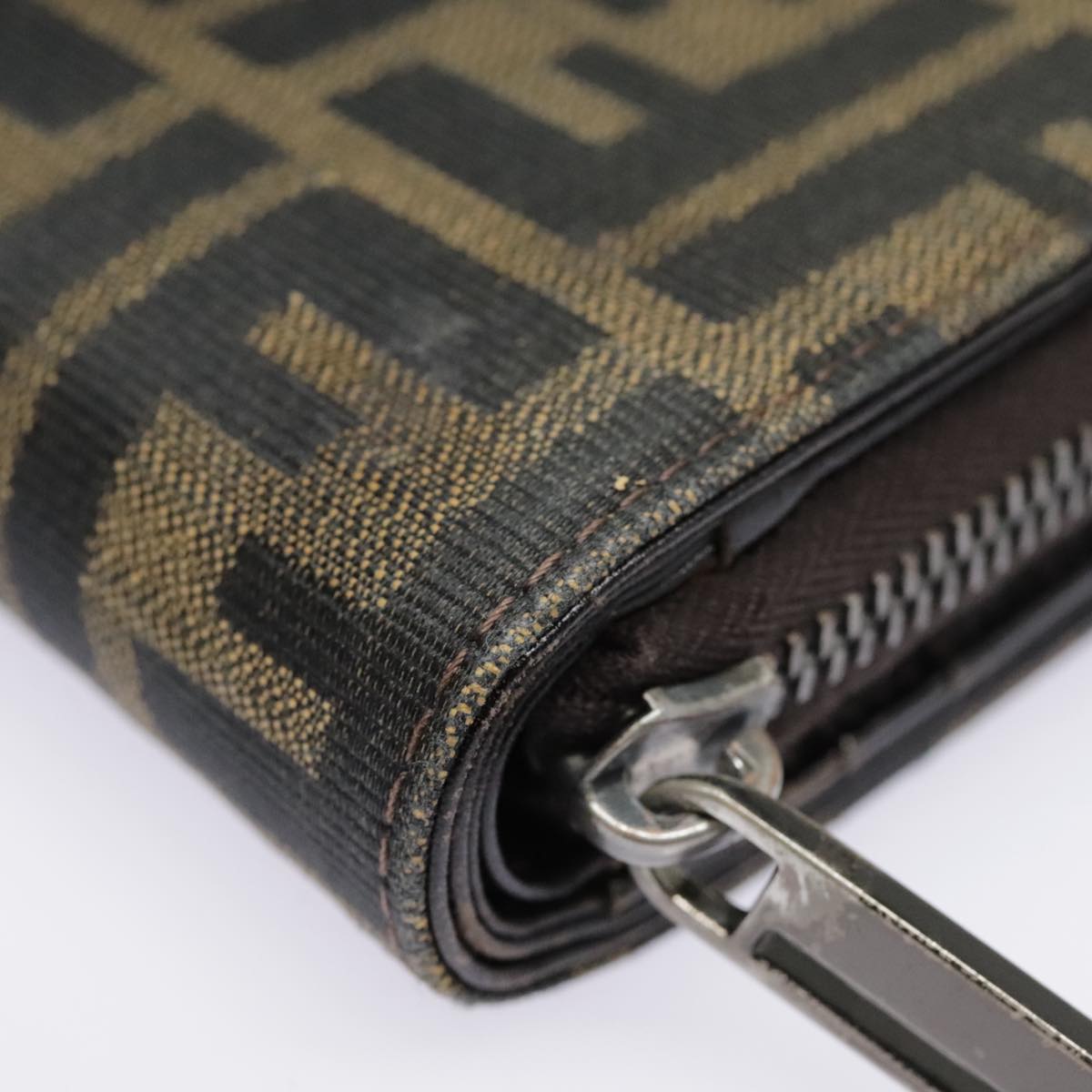 FENDI Zucca Canvas Compact Wallet Black Brown Silveryk15087