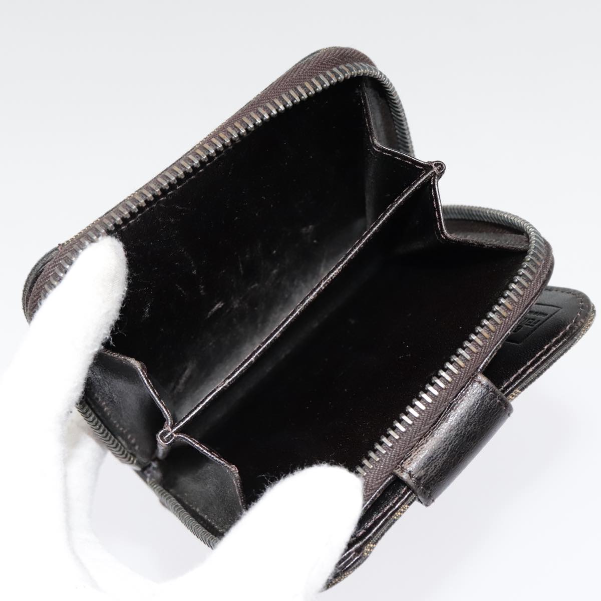 FENDI Zucca Canvas Compact Wallet Black Brown Silveryk15087