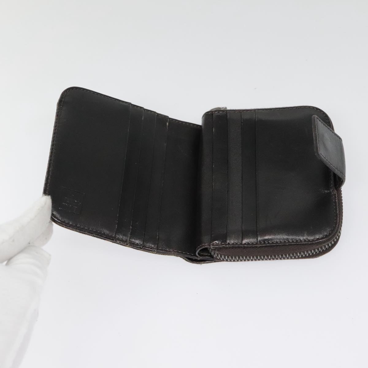 FENDI Zucca Canvas Compact Wallet Black Brown Silveryk15087