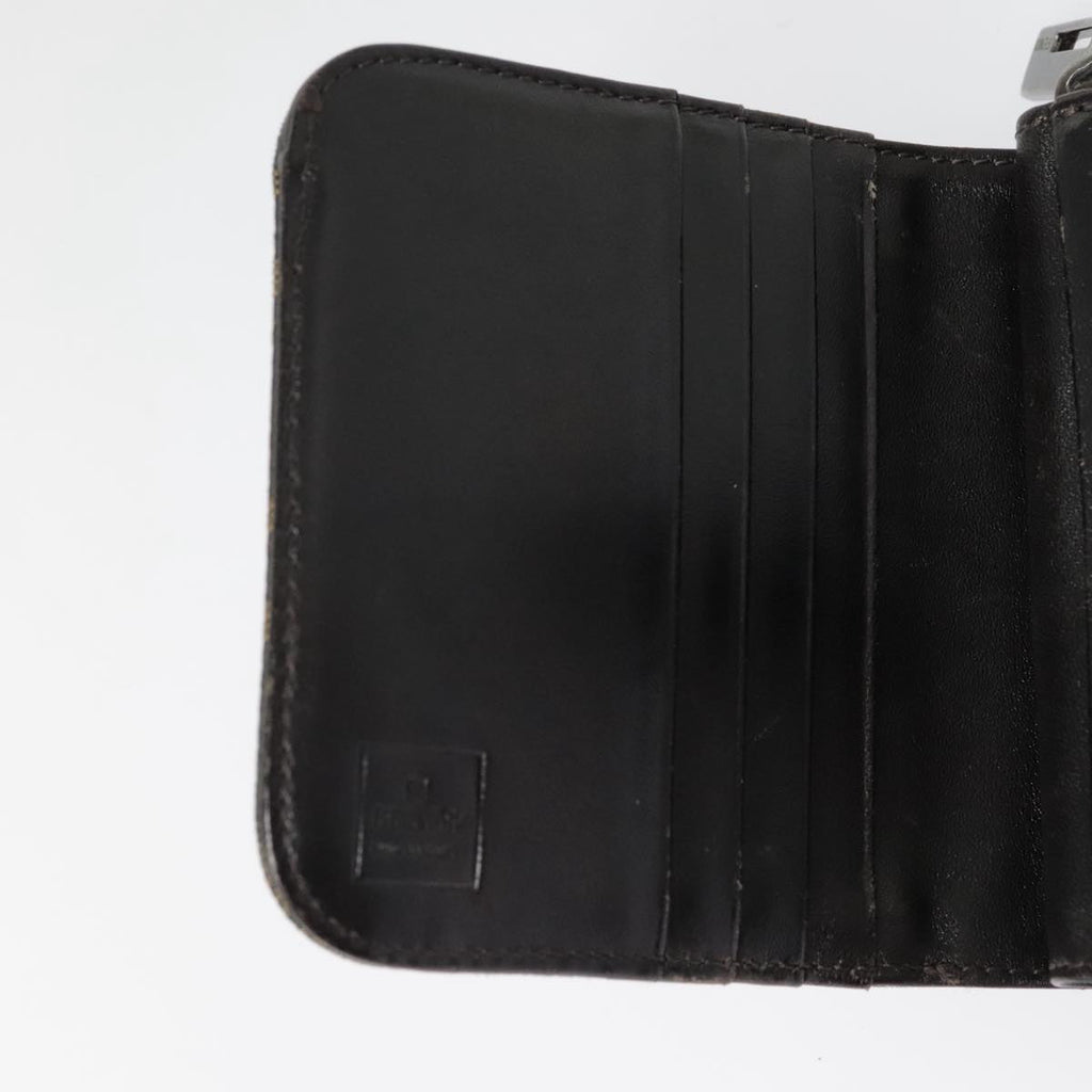 FENDI Zucca Canvas Compact Wallet Black Brown Silveryk15087