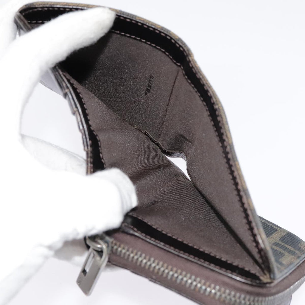 FENDI Zucca Canvas Compact Wallet Black Brown Silveryk15087