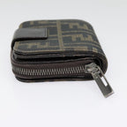 FENDI Zucca Canvas Compact Wallet Black Brown Silveryk15087