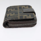 FENDI Zucca Canvas Compact Wallet Black Brown Silveryk15087