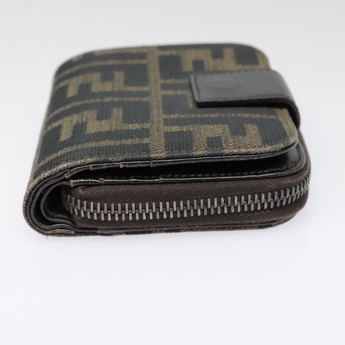 FENDI Zucca Canvas Compact Wallet Black Brown Silveryk15087