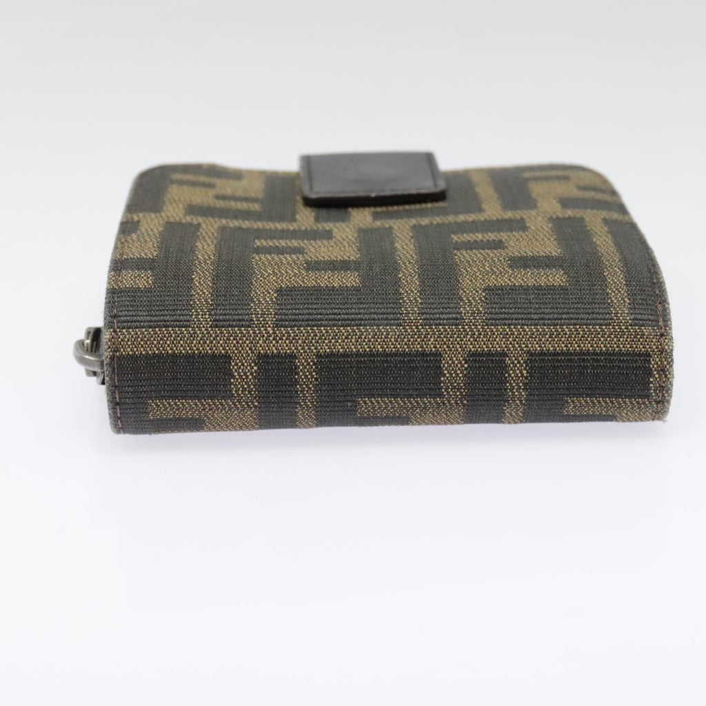 FENDI Zucca Canvas Compact Wallet Black Brown Silveryk15087