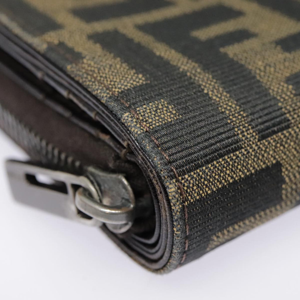 FENDI Zucca Canvas Compact Wallet Black Brown Silveryk15087