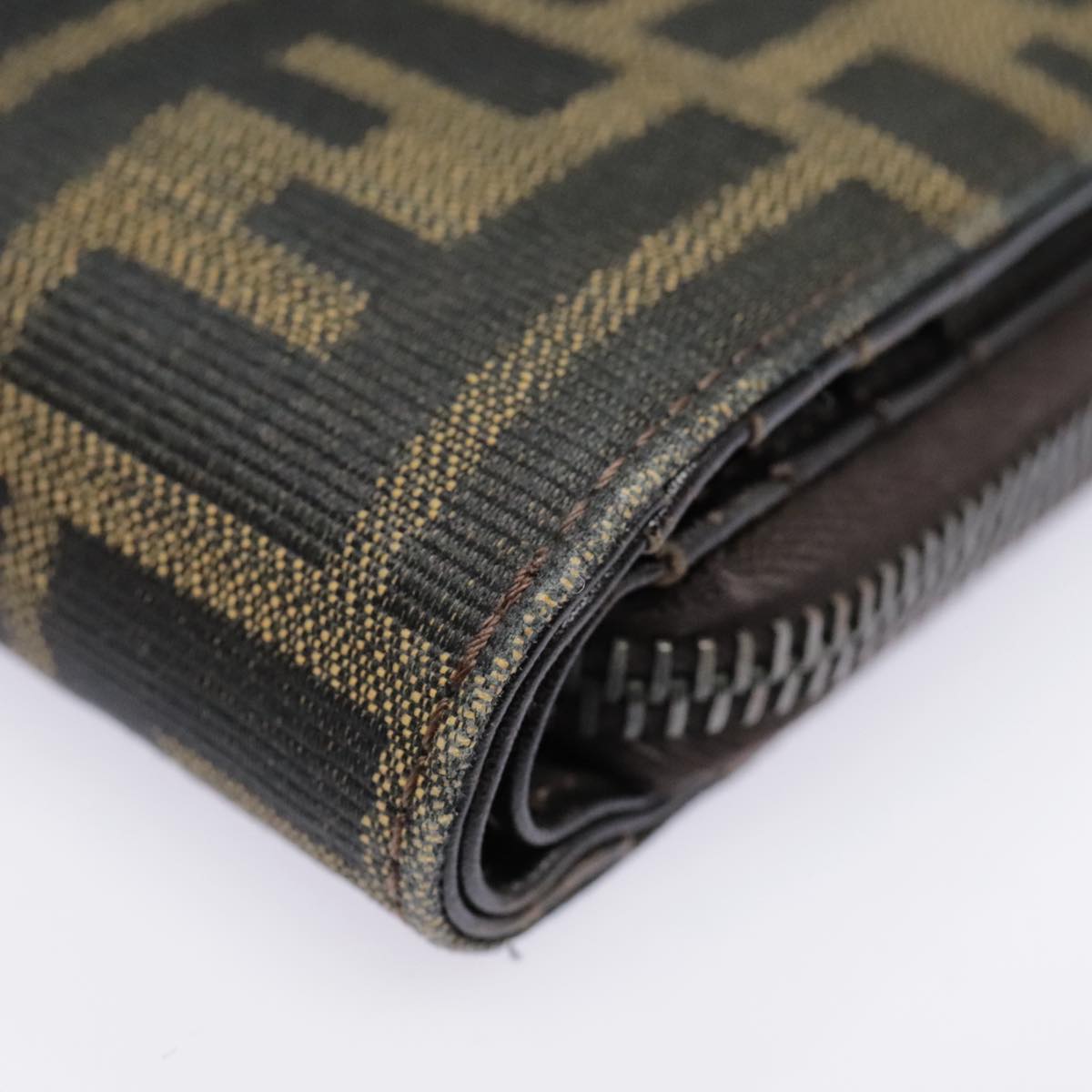FENDI Zucca Canvas Compact Wallet Black Brown Silveryk15087
