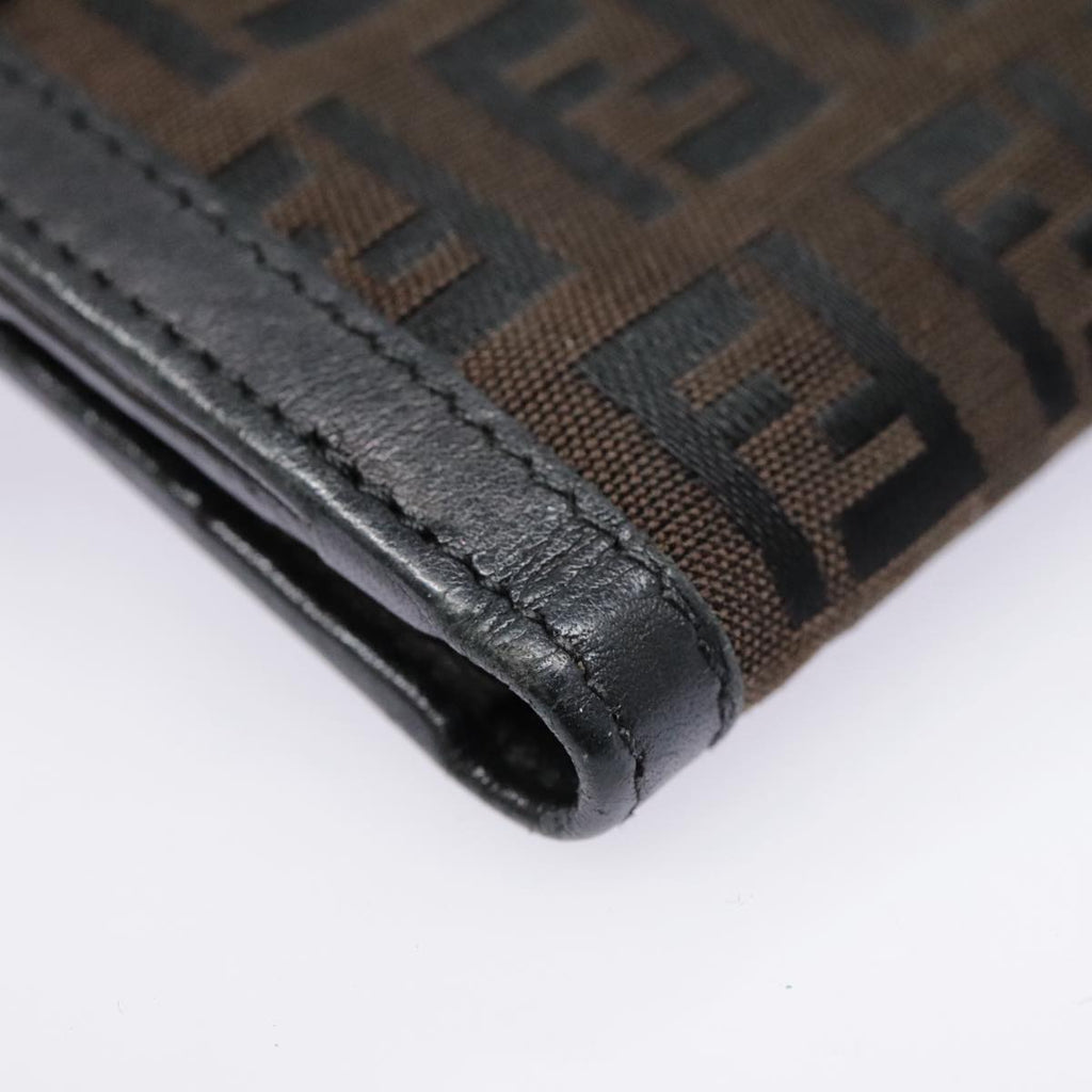 FENDI Zucchino Canvas Compact Wallet Black Brown Silveryk15088