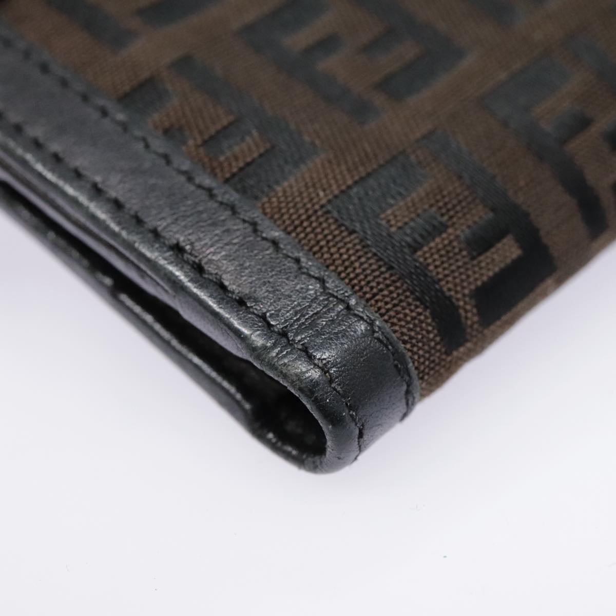 FENDI Zucchino Canvas Compact Wallet Black Brown Silveryk15088