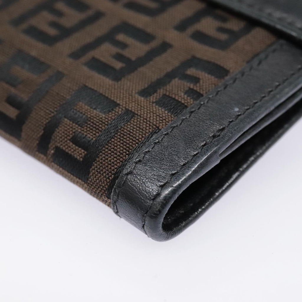 FENDI Zucchino Canvas Compact Wallet Black Brown Silveryk15088