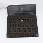 FENDI Zucchino Canvas Compact Wallet Black Brown Silveryk15088