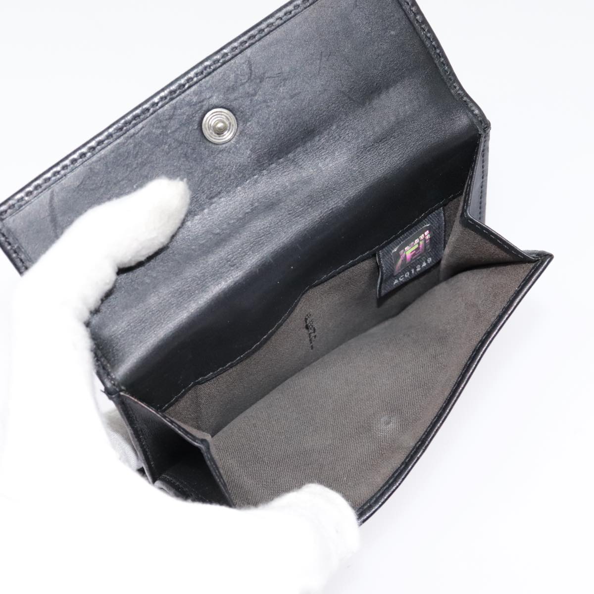 FENDI Zucchino Canvas Compact Wallet Black Brown Silveryk15088