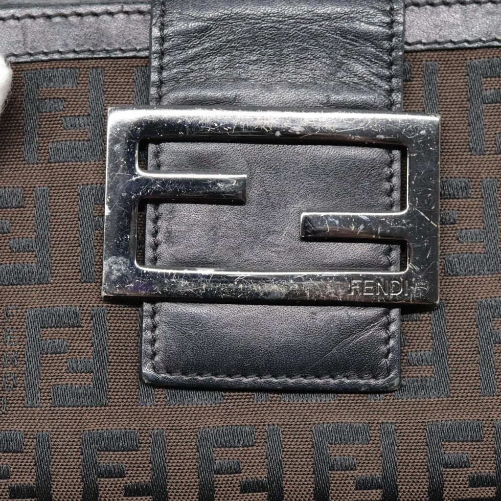 FENDI Zucchino Canvas Compact Wallet Black Brown Silveryk15088