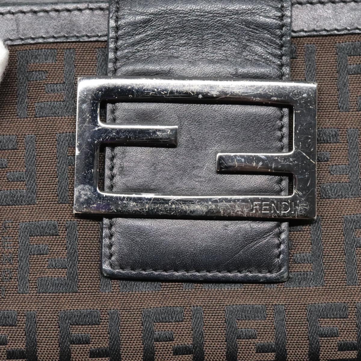FENDI Zucchino Canvas Compact Wallet Black Brown Silveryk15088