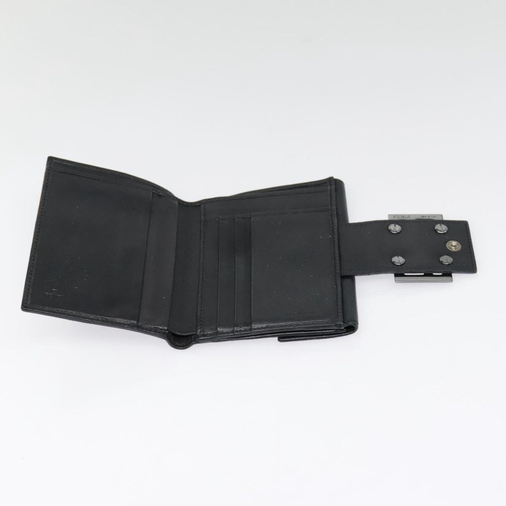 FENDI Zucchino Canvas Compact Wallet Black Brown Silveryk15088