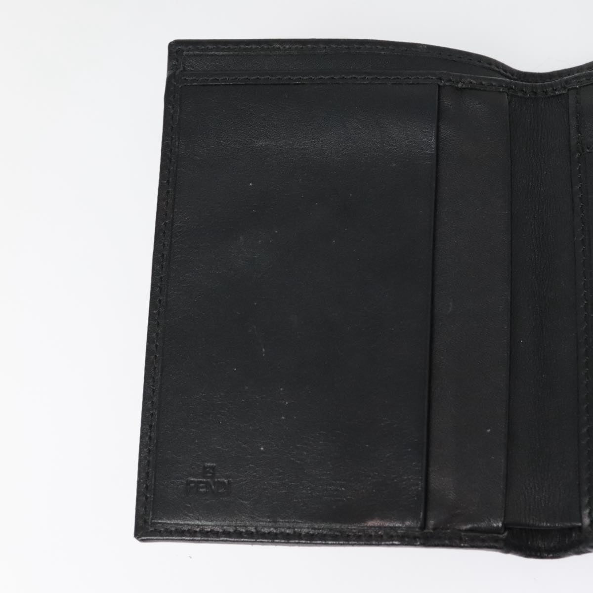 FENDI Zucchino Canvas Compact Wallet Black Brown Silveryk15088