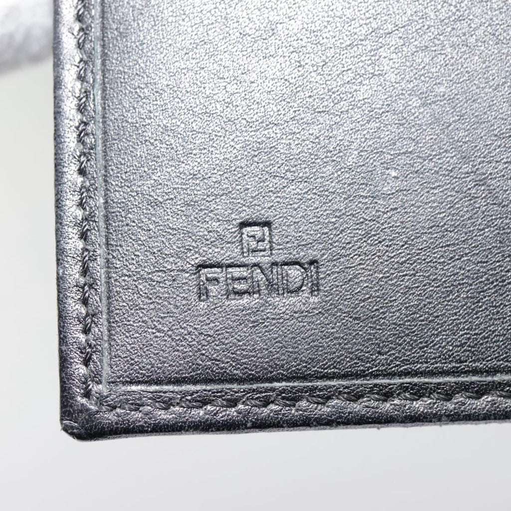 FENDI Zucchino Canvas Compact Wallet Black Brown Silveryk15088