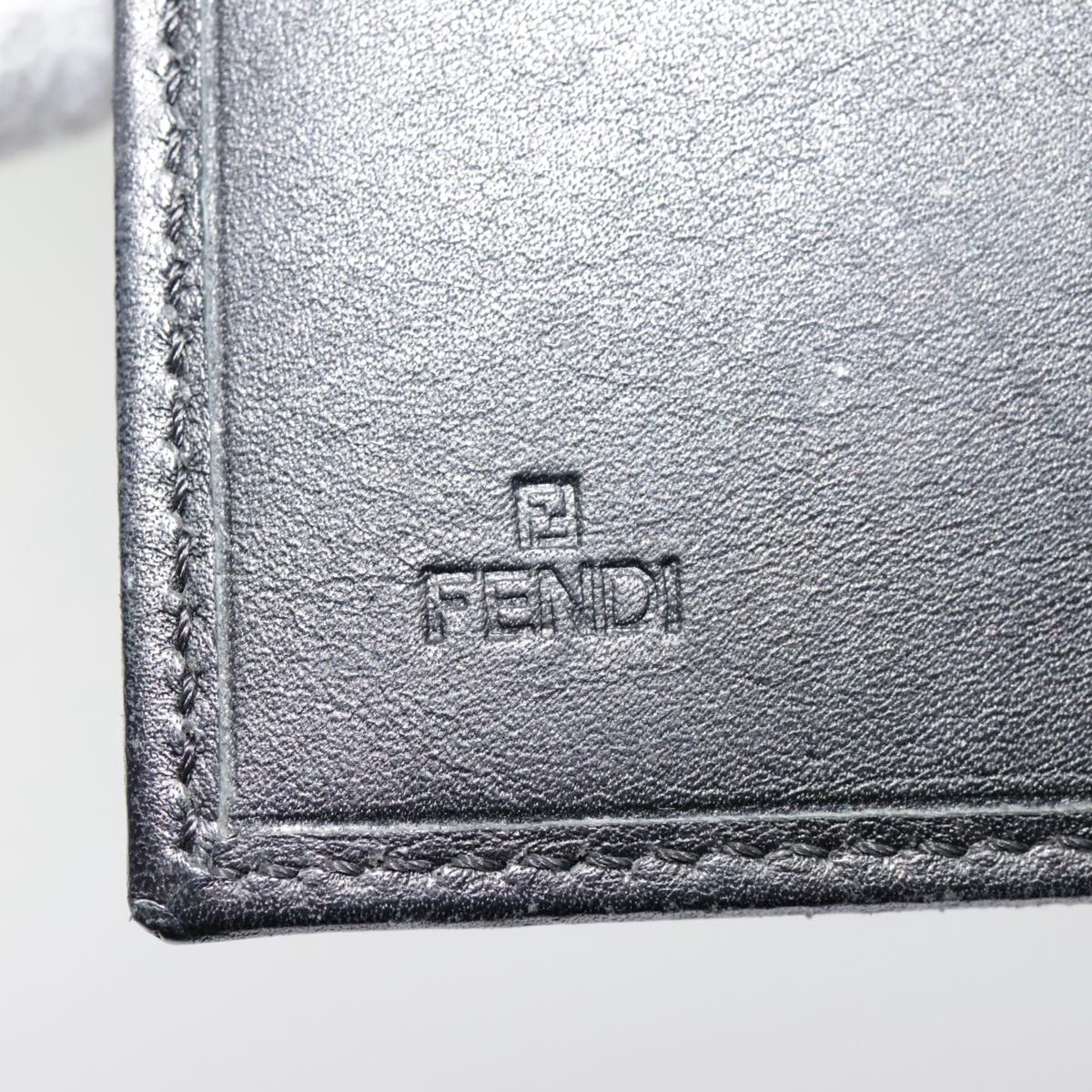 FENDI Zucchino Canvas Compact Wallet Black Brown Silveryk15088