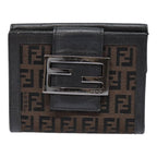 FENDI Zucchino Canvas Compact Wallet Black Brown Silveryk15088
