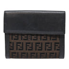 FENDI Zucchino Canvas Compact Wallet Black Brown Silveryk15088
