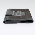 FENDI Zucchino Canvas Compact Wallet Black Brown Silveryk15088