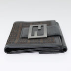 FENDI Zucchino Canvas Compact Wallet Black Brown Silveryk15088