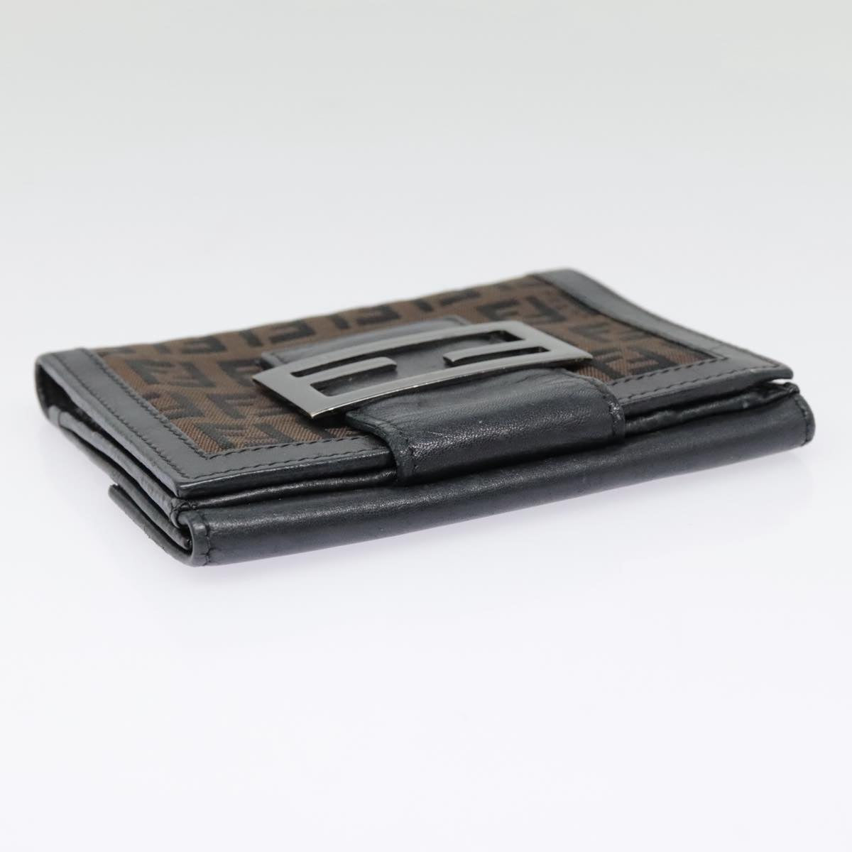 FENDI Zucchino Canvas Compact Wallet Black Brown Silveryk15088