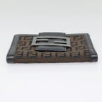 FENDI Zucchino Canvas Compact Wallet Black Brown Silveryk15088