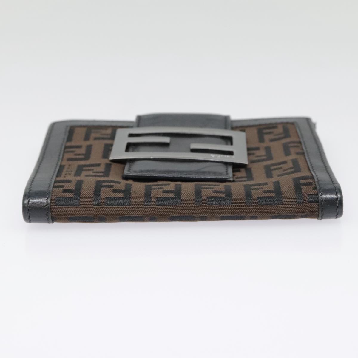 FENDI Zucchino Canvas Compact Wallet Black Brown Silveryk15088