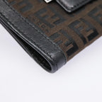 FENDI Zucchino Canvas Compact Wallet Black Brown Silveryk15088