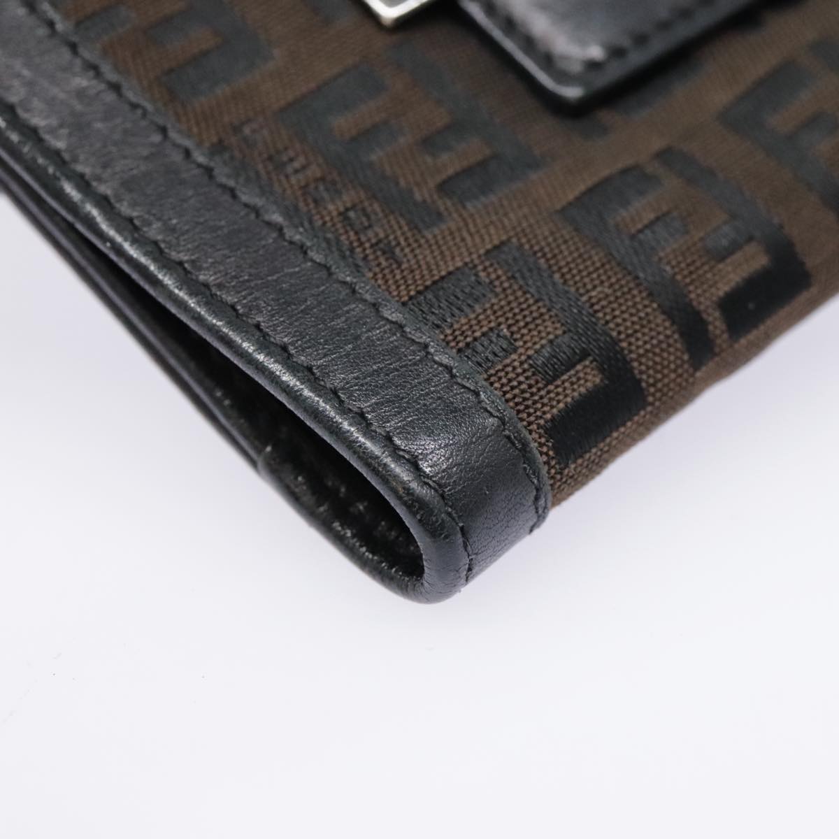 FENDI Zucchino Canvas Compact Wallet Black Brown Silveryk15088