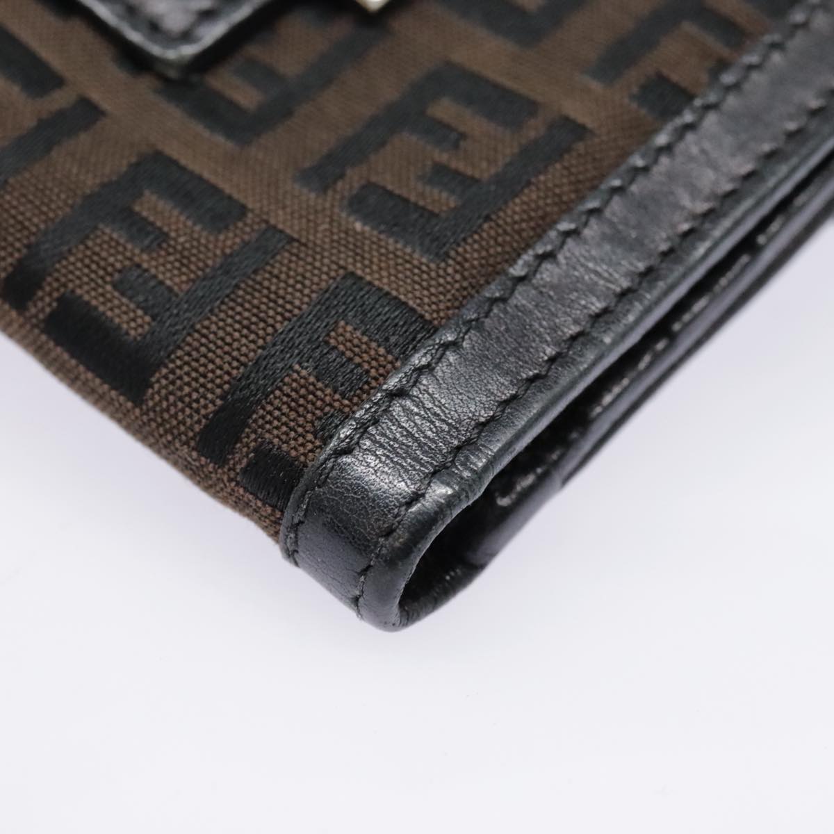 FENDI Zucchino Canvas Compact Wallet Black Brown Silveryk15088