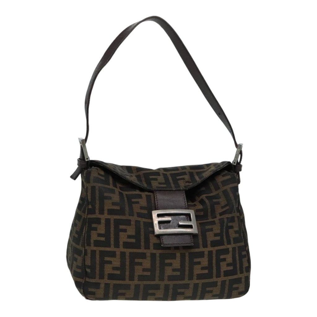 FENDI Zucca Canvas Mamma Baguette Shoulder Bag Brown Black Silveryk15163