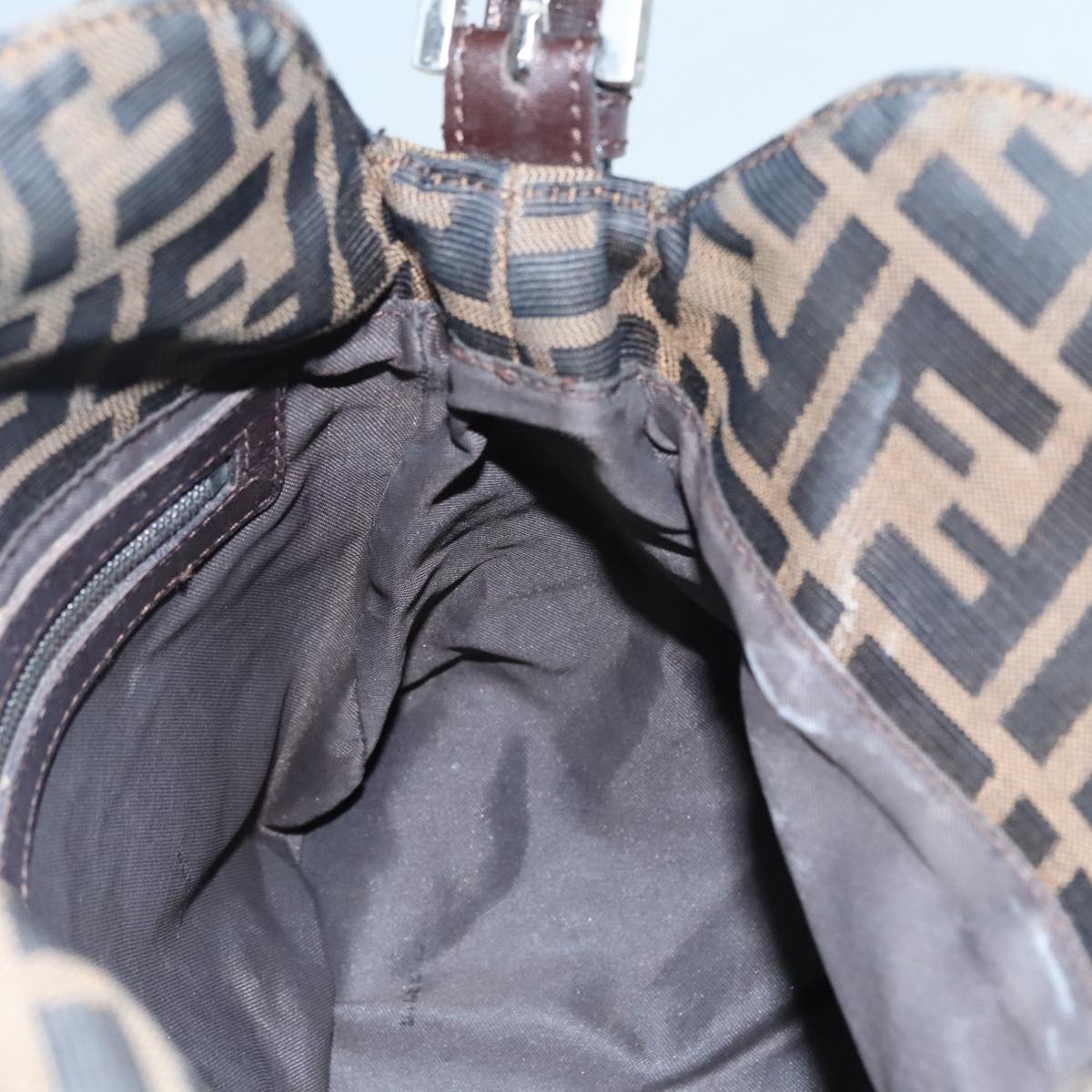 FENDI Zucca Canvas Mamma Baguette Shoulder Bag Brown Black Silveryk15163