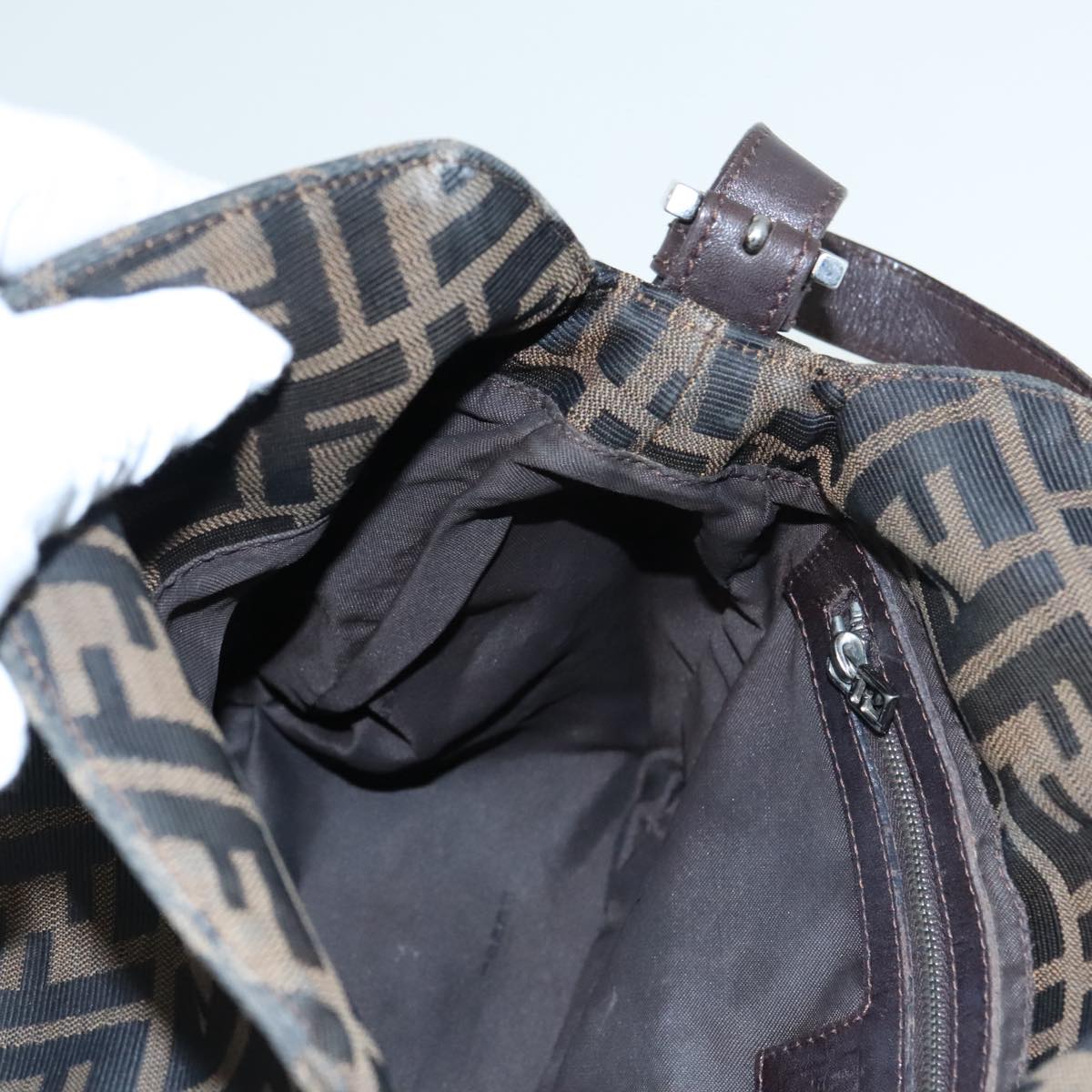 FENDI Zucca Canvas Mamma Baguette Shoulder Bag Brown Black Silveryk15163