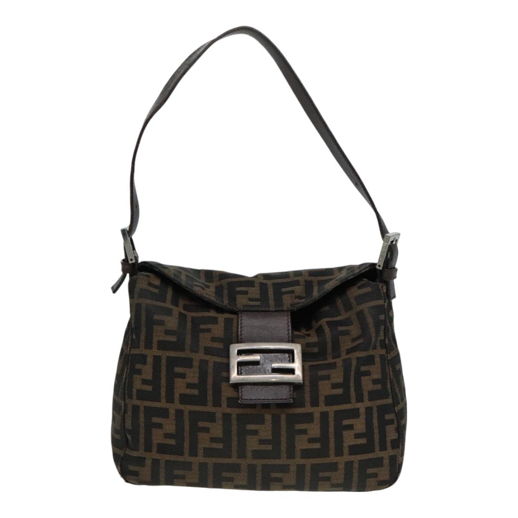 FENDI Zucca Canvas Mamma Baguette Shoulder Bag Brown Black Silveryk15163