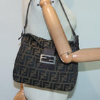 FENDI Zucca Canvas Mamma Baguette Shoulder Bag Brown Black Silveryk15163