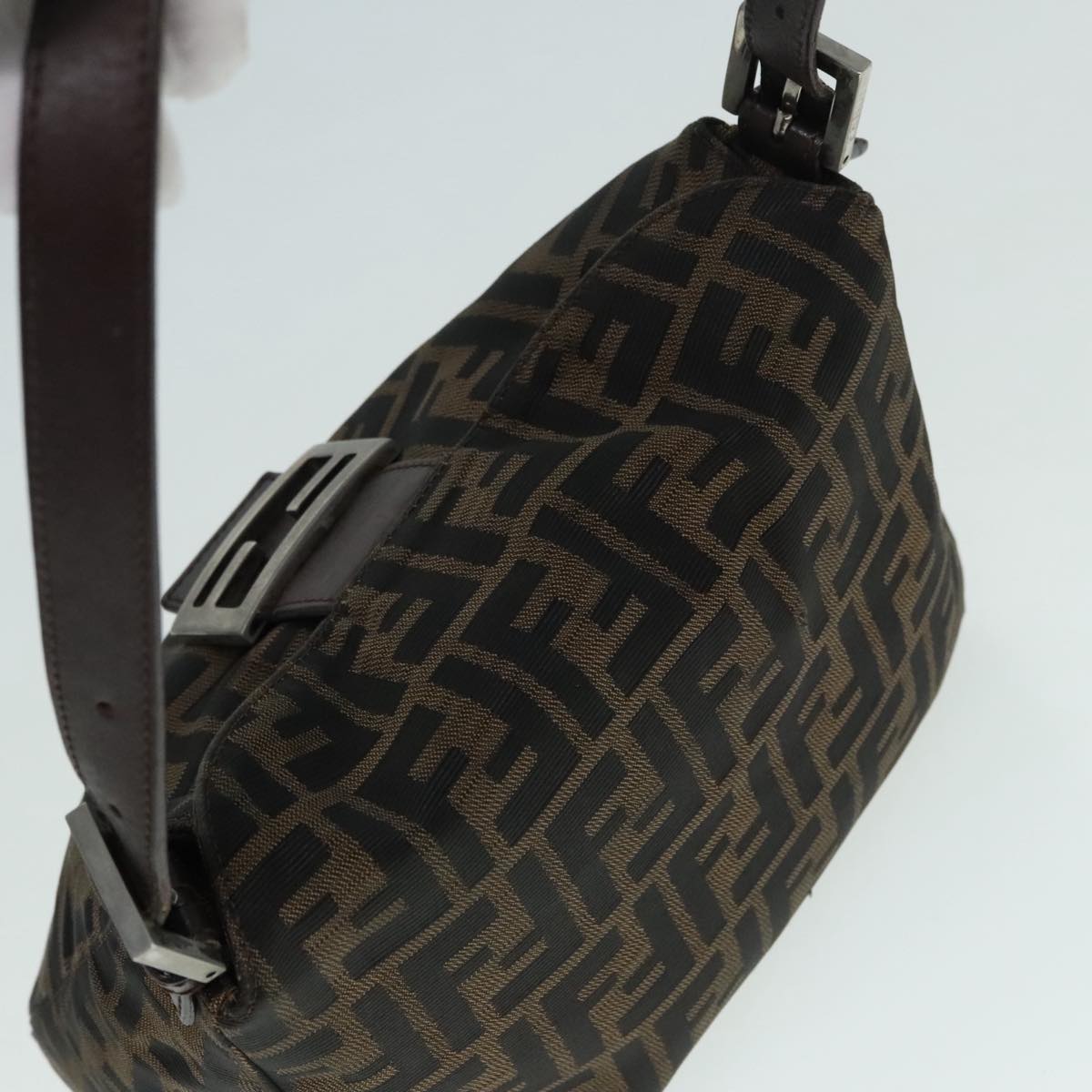 FENDI Zucca Canvas Mamma Baguette Shoulder Bag Brown Black Silveryk15163
