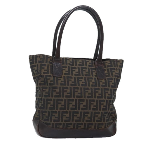 FENDI Zucca Canvas Tote Bag Brown Black goldyk15177