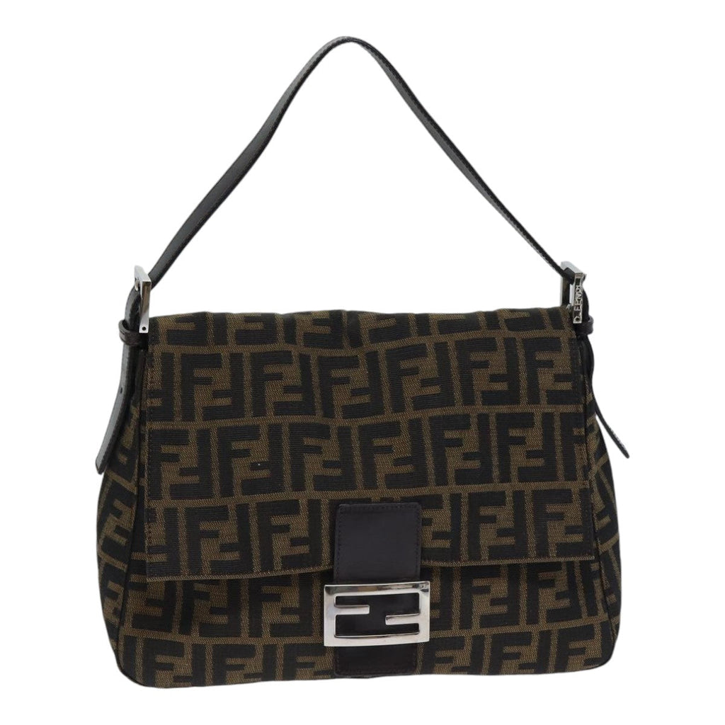 FENDI Zucca Canvas Mamma Baguette Shoulder Bag Brown Black Silveryk15179A