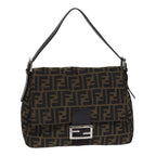 FENDI Zucca Canvas Mamma Baguette Shoulder Bag Brown Black Silveryk15179A