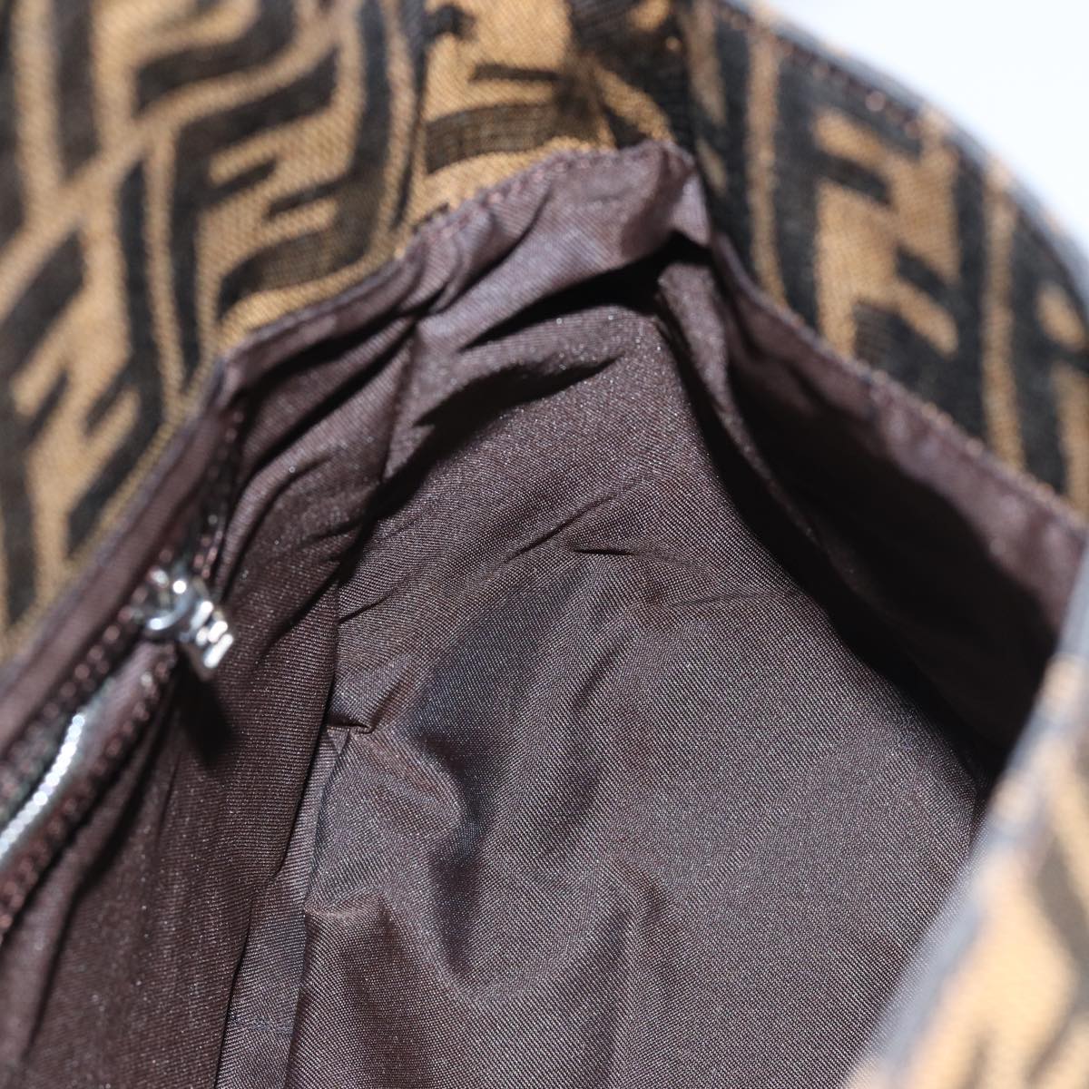 FENDI Zucca Canvas Mamma Baguette Shoulder Bag Brown Black Silveryk15179A