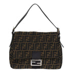 FENDI Zucca Canvas Mamma Baguette Shoulder Bag Brown Black Silveryk15179A