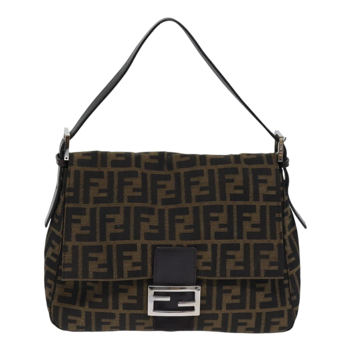 FENDI Zucca Canvas Mamma Baguette Shoulder Bag Brown Black Silveryk15179A