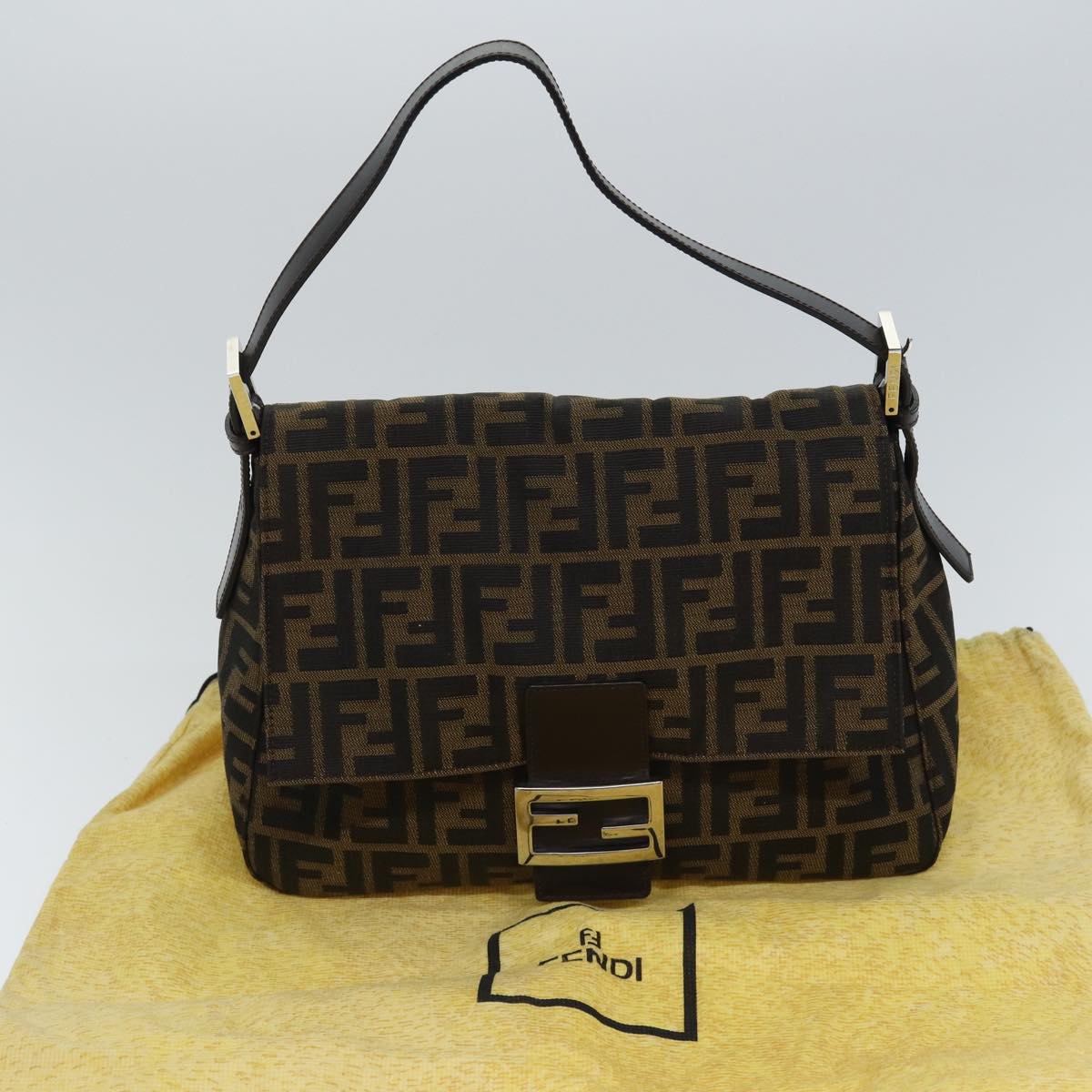FENDI Zucca Canvas Mamma Baguette Shoulder Bag Brown Black Silveryk15179A