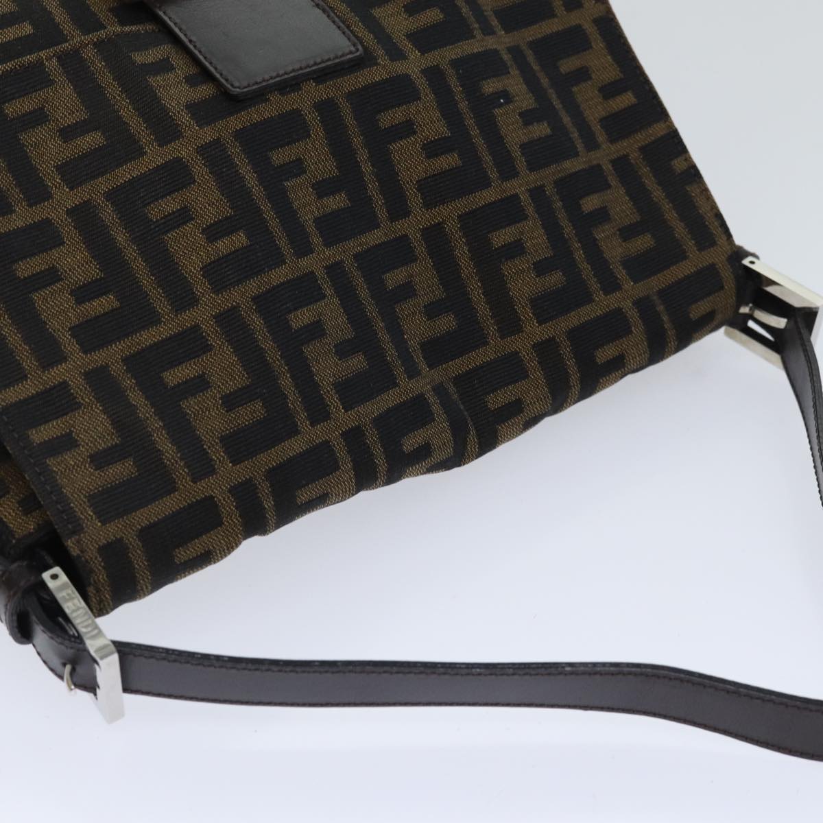 FENDI Zucca Canvas Mamma Baguette Shoulder Bag Brown Black Silveryk15179A