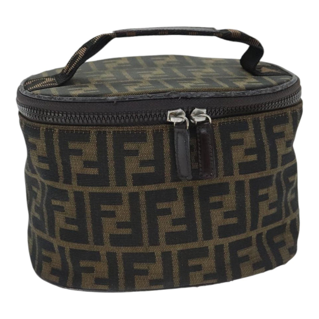 FENDI Zucca Canvas Vanity Pouch Brown Black Silveryk15192