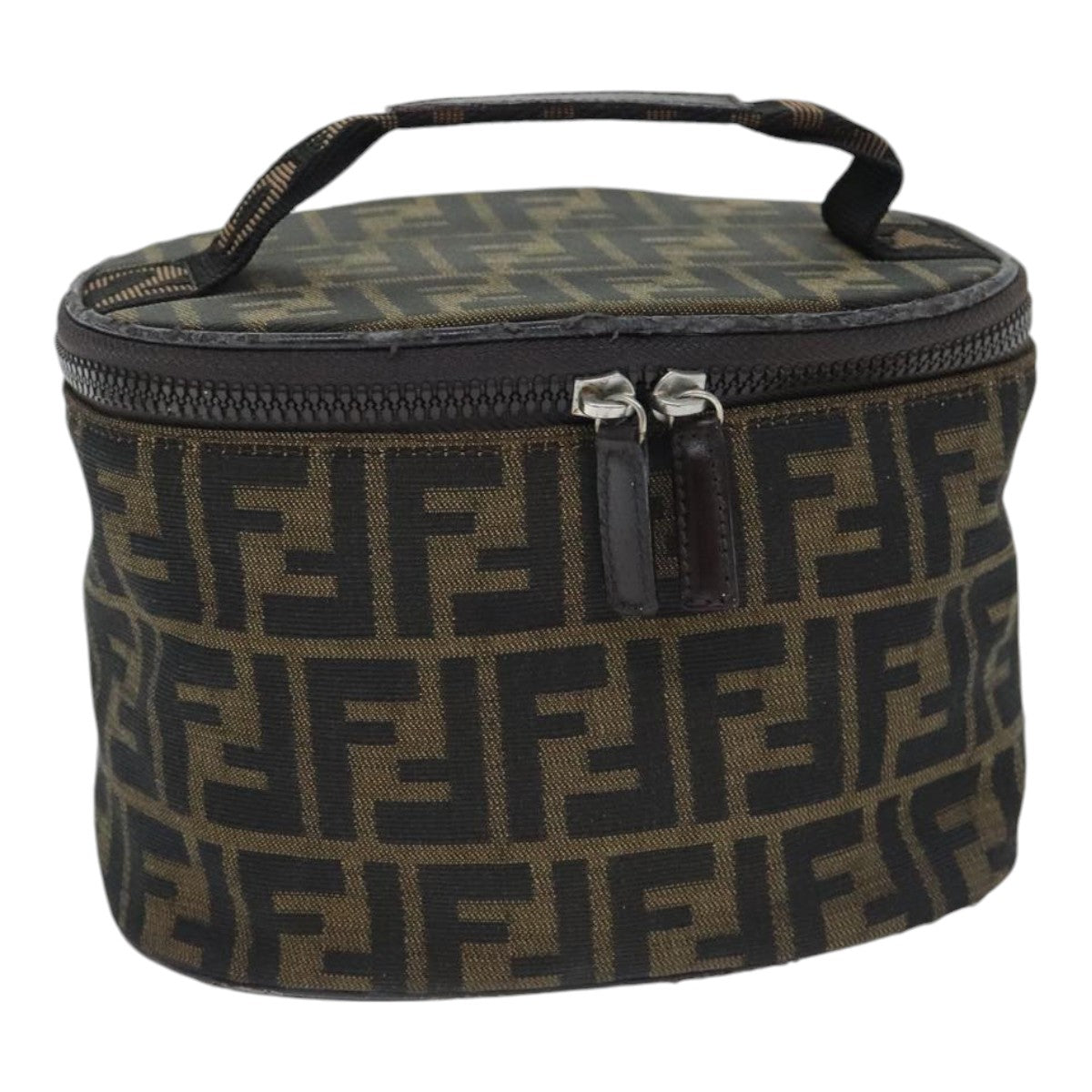 FENDI Zucca Canvas Vanity Pouch Brown Black Silveryk15192